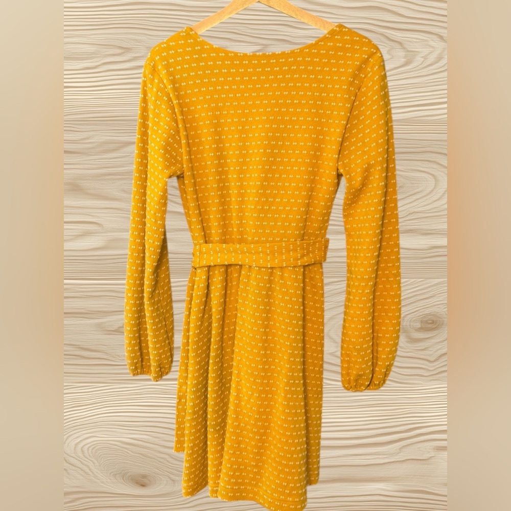 MAEVE by Anthropologie Malta Wrap Dress Mustard Yellow Dot Belted Size M - Picture 6 of 13